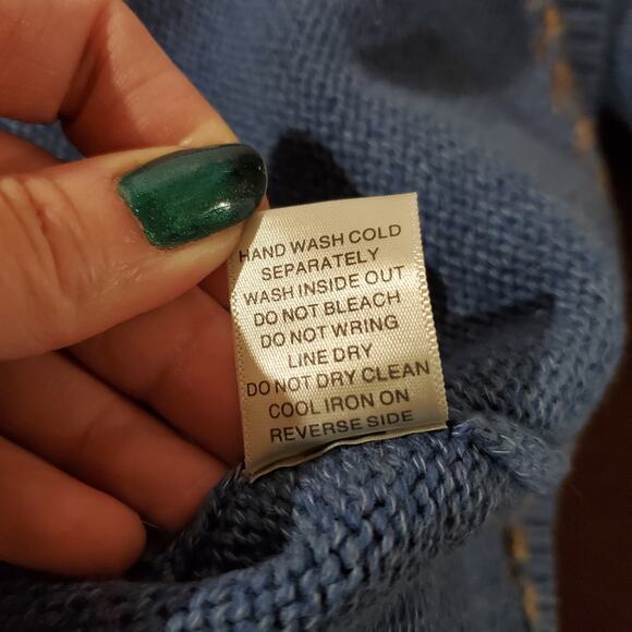 Vtg Christopher & Banks Hand Embroidered Moose Sweater Size XL Cabin Wool Blue - Picture 11 of 12